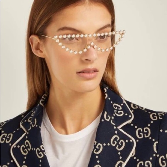 GUCCI GG0364S LIMITED EDITION 003 GOLD WITH MOTHER OF PEARL CAT-EYE SUNGLASSES